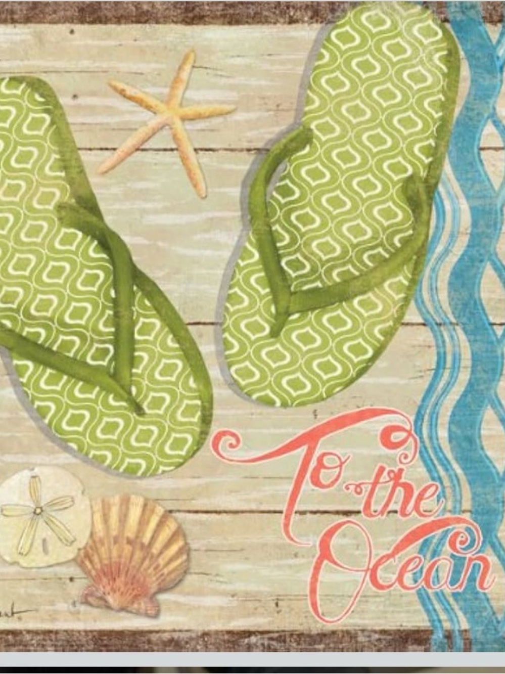 Green Patterned Flip Flop Beach Art Print